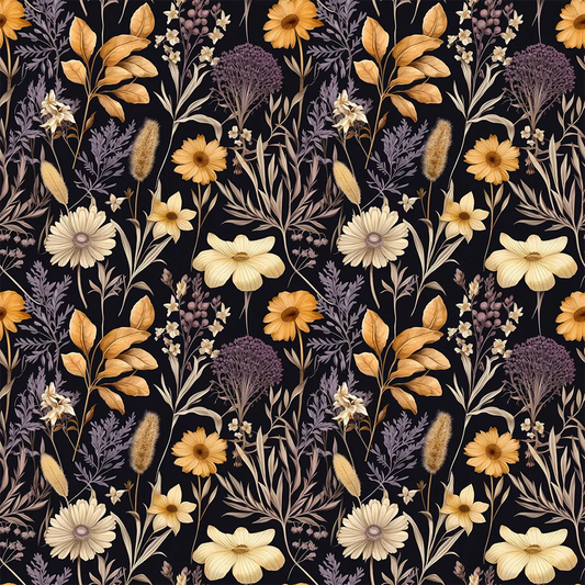 Black Beige Floral Wallpaper