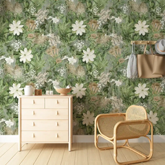Green Botanical Wallpaper – Natural Peel-and-Stick Bedroom Living Room Design
