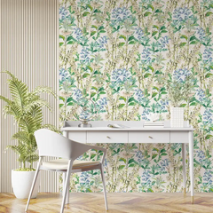 Blue Green Botanical Wallpaper – Natural Peel-and-Stick Bedroom Living Room Design