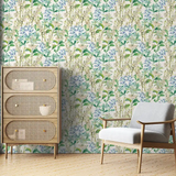Blue Green Botanical Wallpaper – Natural Peel-and-Stick Bedroom Living Room Design