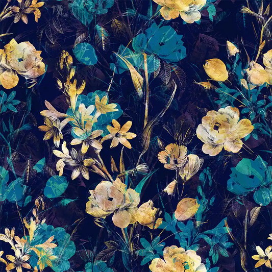 Teal and Gold Floral Wallpaper