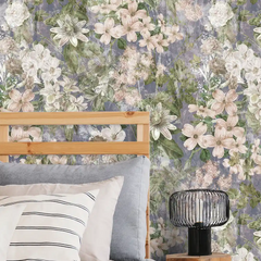 Lavender Botanical Wallpaper – Soft Peel-and-Stick Bedroom Living Room Design