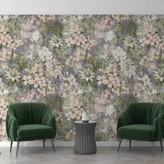 Lavender Botanical Wallpaper – Soft Peel-and-Stick Bedroom Living Room Design