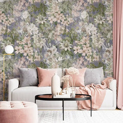Lavender Botanical Wallpaper – Soft Peel-and-Stick Bedroom Living Room Design