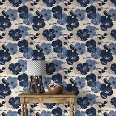 Navy Beige Abstract Brushstroke Botanical Wallpaper – Peel-and-Stick Accent Wall