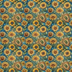 Teal Yellow Sunflower Wallpaper – Vibrant Peel-and-Stick Bedroom Living Room Design