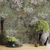 Olive Rust Botanical Wallpaper – Natural Peel-and-Stick Bedroom Living Room Design