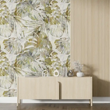 Beige Olive Tropical Wallpaper – Natural Peel-and-Stick Bedroom Living Room Design