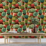 Green Terracotta Succulent Wallpaper – Natural Peel-and-Stick Bedroom Living Room