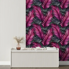 Pink Teal Tropical Wallpaper – Vibrant Peel-and-Stick Bedroom Living Room Design
