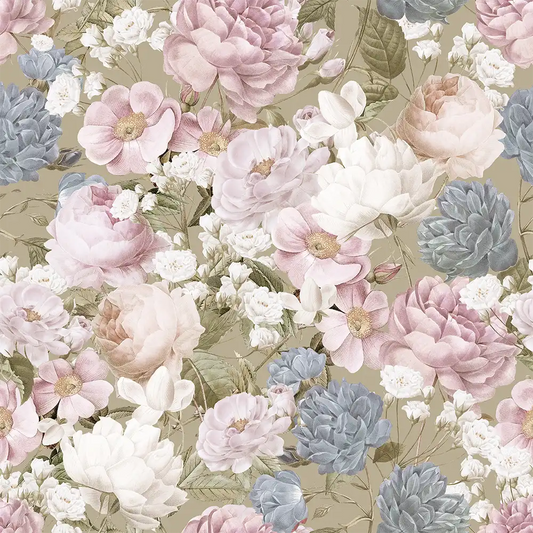 Beige Pink Floral Wallpaper