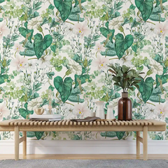 Emerald Green Botanical Wallpaper – Bold Peel-and-Stick Bedroom Living Room Design