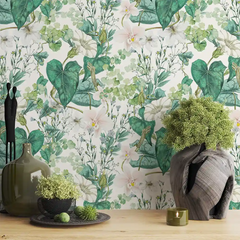 Emerald Green Botanical Wallpaper – Bold Peel-and-Stick Bedroom Living Room Design