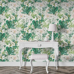 Emerald Green Botanical Wallpaper – Bold Peel-and-Stick Bedroom Living Room Design