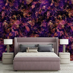 Deep Purple Botanical Wallpaper – Dramatic Peel-and-Stick Bedroom Accent Wall Design