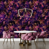 Deep Purple Botanical Wallpaper – Dramatic Peel-and-Stick Bedroom Accent Wall Design