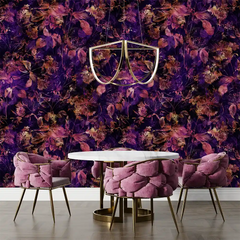 Deep Purple Botanical Wallpaper – Dramatic Peel-and-Stick Bedroom Accent Wall Design