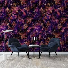 Deep Purple Botanical Wallpaper – Dramatic Peel-and-Stick Bedroom Accent Wall Design