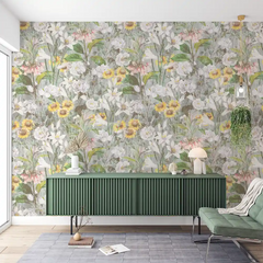 Soft Sage Green Botanical Wallpaper – Natural Peel-and-Stick Bedroom Living Room
