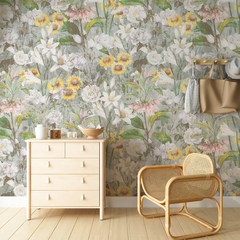 Soft Sage Green Botanical Wallpaper – Natural Peel-and-Stick Bedroom Living Room