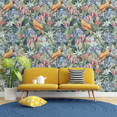Golden Parrot Botanical Wall Mural – Peel-and-Stick Large Bedroom Living Room Design