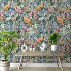 Golden Parrot Botanical Wall Mural – Peel-and-Stick Large Bedroom Living Room Design