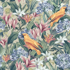Golden Parrot Botanical Wall Mural – Peel-and-Stick Large Bedroom Living Room Design