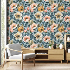 Soft Pastel Vintage Floral Wallpaper – Elegant Garden Peel-and-Stick Bedroom Design