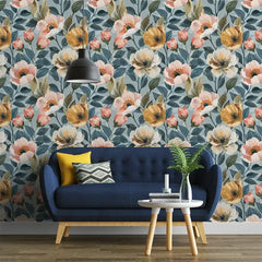 Soft Pastel Vintage Floral Wallpaper – Elegant Garden Peel-and-Stick Bedroom Design