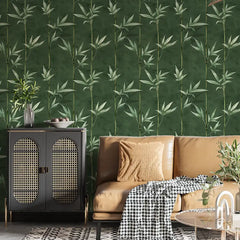 Elegant Bamboo Leaf Zen Wallpaper – Asian Natural Peel-and-Stick Bedroom Office