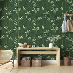 Elegant Bamboo Leaf Zen Wallpaper – Asian Natural Peel-and-Stick Bedroom Office
