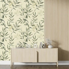 Soft Neutral Bamboo Leaf Zen Wallpaper – Minimal Natural Peel-and-Stick Design