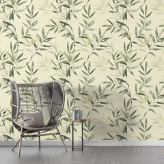 Soft Neutral Bamboo Leaf Zen Wallpaper – Minimal Natural Peel-and-Stick Design