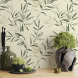 Soft Neutral Bamboo Leaf Zen Wallpaper – Minimal Natural Peel-and-Stick Design