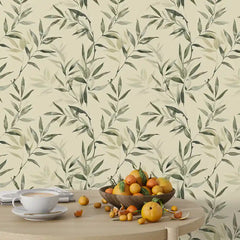 Soft Neutral Bamboo Leaf Zen Wallpaper – Minimal Natural Peel-and-Stick Design