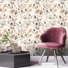 Soft Neutral Watercolor Leaf Wallpaper – Minimal Elegant Peel-and-Stick Bedroom Design