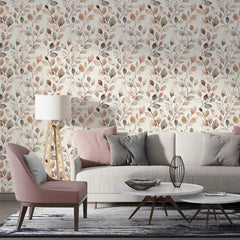 Soft Neutral Watercolor Leaf Wallpaper – Minimal Elegant Peel-and-Stick Bedroom Design