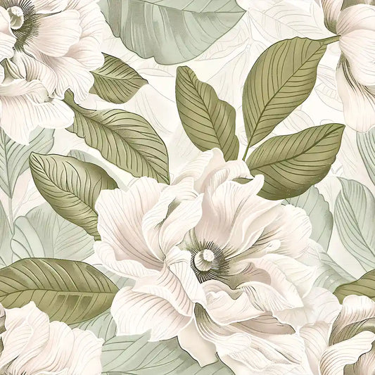 Soft Neutral Floral Wallpaper Elegant Botanical Leaf Pattern Minimal Classic Wall Design