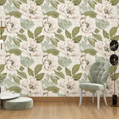 Soft Neutral Floral Wallpaper – Minimal Classic Peel-and-Stick Bedroom Office Design