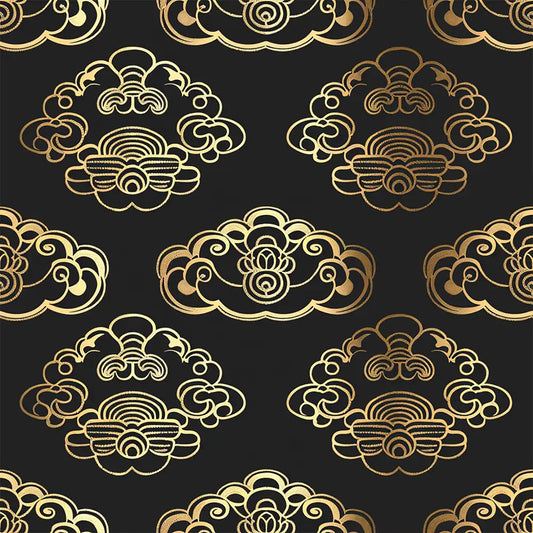 Black Gold Art Deco Cloud Wallpaper Luxury Asian Inspired Pattern Elegant Design