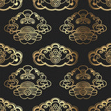 Black Gold Art Deco Cloud Wallpaper – Luxury Asian-Inspired Peel-and-Stick Design