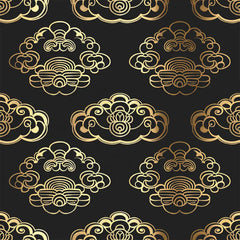 Black Gold Art Deco Cloud Wallpaper – Luxury Asian-Inspired Peel-and-Stick Design
