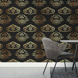 Black Gold Art Deco Cloud Wallpaper – Luxury Asian-Inspired Peel-and-Stick Design
