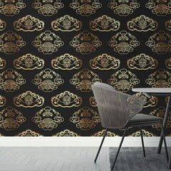 Black Gold Art Deco Cloud Wallpaper – Luxury Asian-Inspired Peel-and-Stick Design