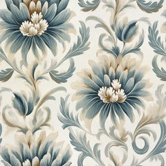 Vintage Blue Floral Damask Wallpaper – Classic Elegant Peel-and-Stick Bedroom Design