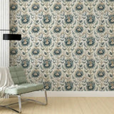 Vintage Blue Floral Damask Wallpaper – Classic Elegant Peel-and-Stick Bedroom Design