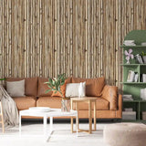 Natural Driftwood Stick Wallpaper – Rustic Organic Peel-and-Stick Bedroom Design
