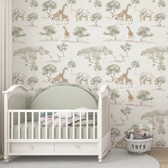 Safari Animal Wallpaper – Kids Room Nursery Peel-and-Stick Removable Design