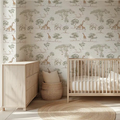 Safari Animal Wallpaper – Kids Room Nursery Peel-and-Stick Removable Design