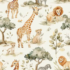 Cute Safari Animal Wallpaper – Nursery Kids Room Peel-and-Stick Removable Design
